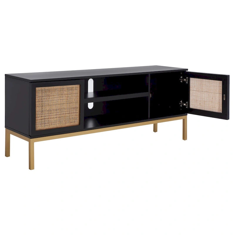 Meuble TV en rotin noir/naturel à 2 portes, L 137 cm – 1 unité