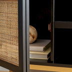 Meuble TV en rotin noir/naturel à 2 portes, L 137 cm – 1 unité