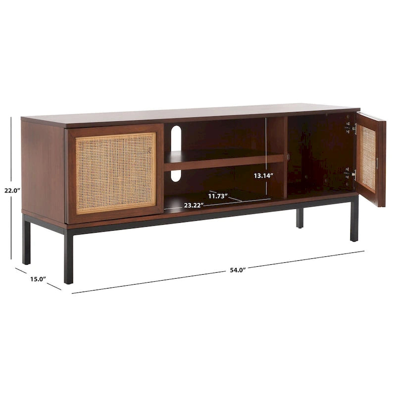 Meuble TV en rotin noir/naturel à 2 portes, L 137 cm – 1 unité