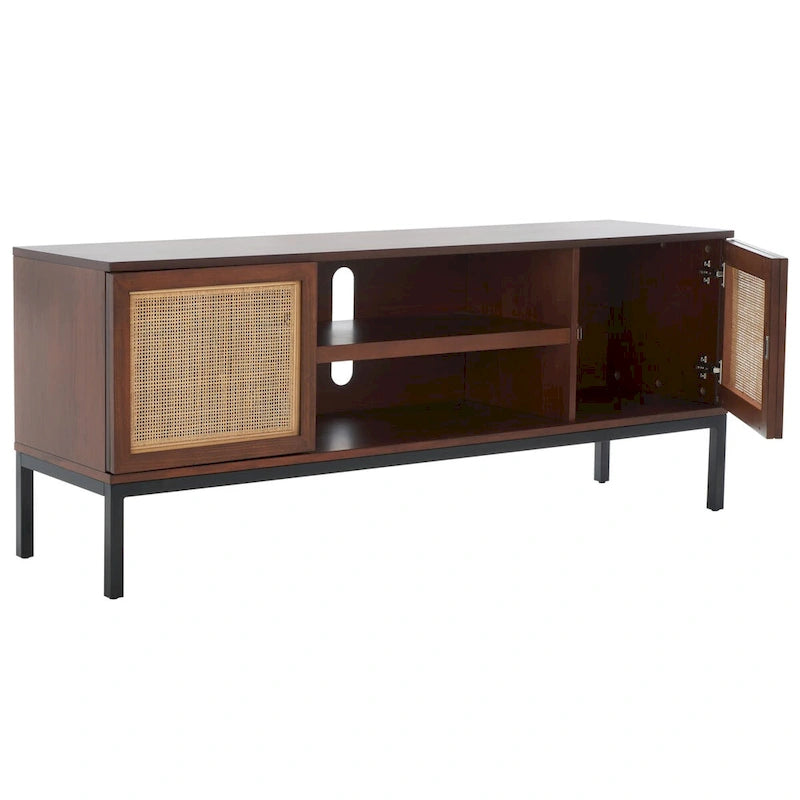 Meuble TV en rotin noir/naturel à 2 portes, L 137 cm – 1 unité