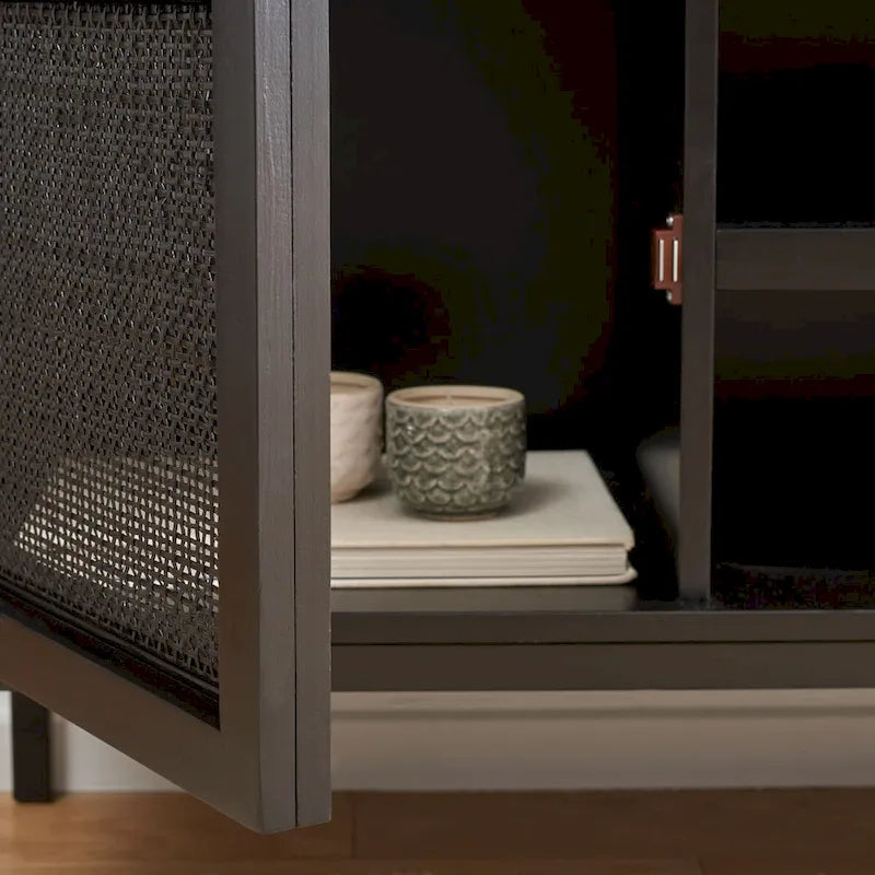 Meuble TV en rotin noir/naturel à 2 portes, L 137 cm – 1 unité