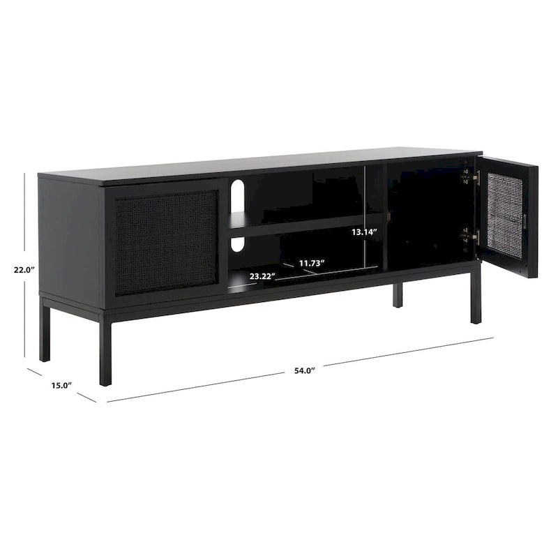 Meuble TV en rotin noir/naturel à 2 portes, L 137 cm – 1 unité