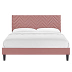 Lit Queen plateforme en velours capitonné à chevrons bleu / blanc / anthracite / rose – 1 personne