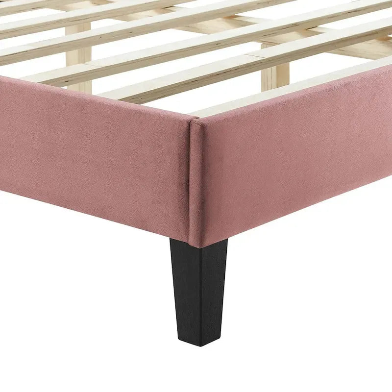 Lit Queen plateforme en velours capitonné à chevrons bleu / blanc / anthracite / rose – 1 personne