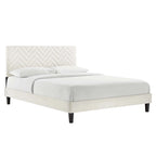 Lit Queen plateforme en velours capitonné à chevrons bleu / blanc / anthracite / rose – 1 personne