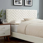 Lit Queen plateforme en velours capitonné à chevrons bleu / blanc / anthracite / rose – 1 personne