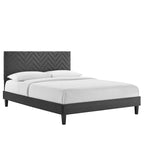 Lit Queen plateforme en velours capitonné à chevrons bleu / blanc / anthracite / rose – 1 personne
