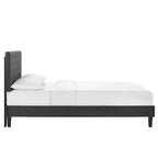 Lit Queen plateforme en velours capitonné à chevrons bleu / blanc / anthracite / rose – 1 personne