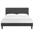 Lit Queen plateforme en velours capitonné à chevrons bleu / blanc / anthracite / rose – 1 personne