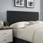 Lit Queen plateforme en velours capitonné à chevrons bleu / blanc / anthracite / rose – 1 personne