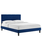 Lit Queen plateforme en velours capitonné à chevrons bleu / blanc / anthracite / rose – 1 personne