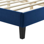 Lit Queen plateforme en velours capitonné à chevrons bleu / blanc / anthracite / rose – 1 personne