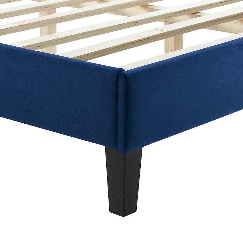 Lit Queen plateforme en velours capitonné à chevrons bleu / blanc / anthracite / rose – 1 personne
