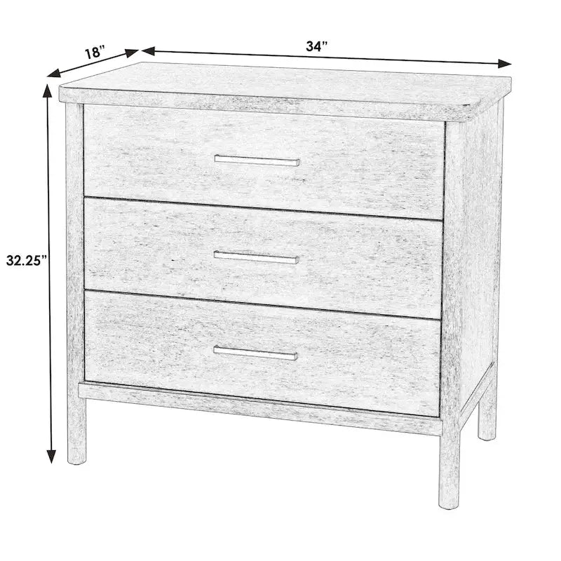 Commode 3 tiroirs marron clair/naturel avec pieds arrondis – 1 personne