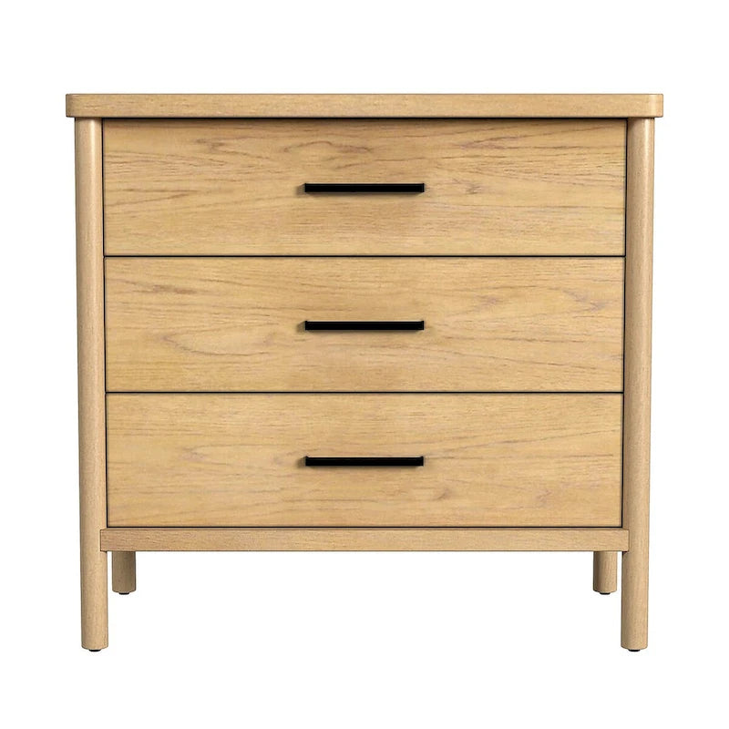 Commode 3 tiroirs marron clair/naturel avec pieds arrondis – 1 personne