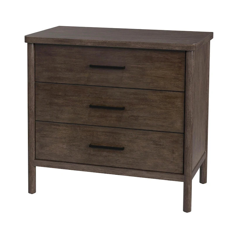 Commode 3 tiroirs marron clair/naturel avec pieds arrondis – 1 personne