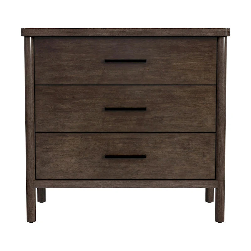 Commode 3 tiroirs marron clair/naturel avec pieds arrondis – 1 personne
