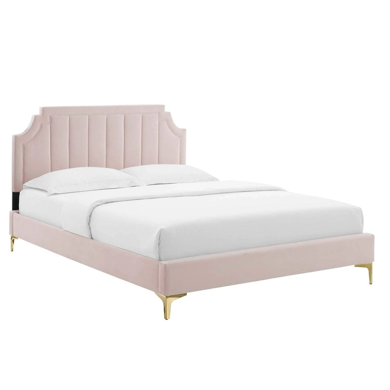 Lit plateforme simple capitonné en velours