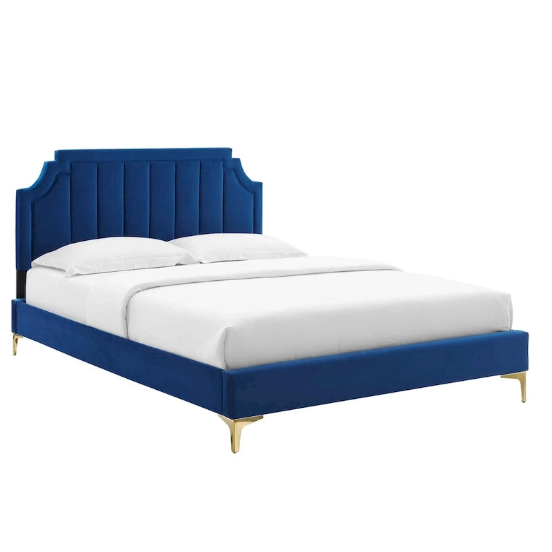 Lit plateforme simple capitonné en velours