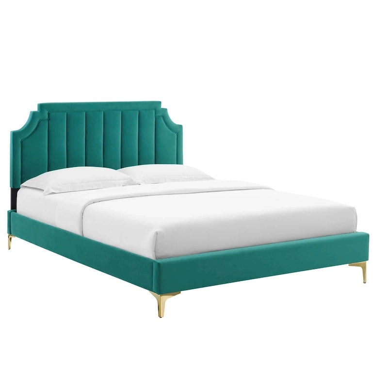 Lit plateforme simple capitonné en velours