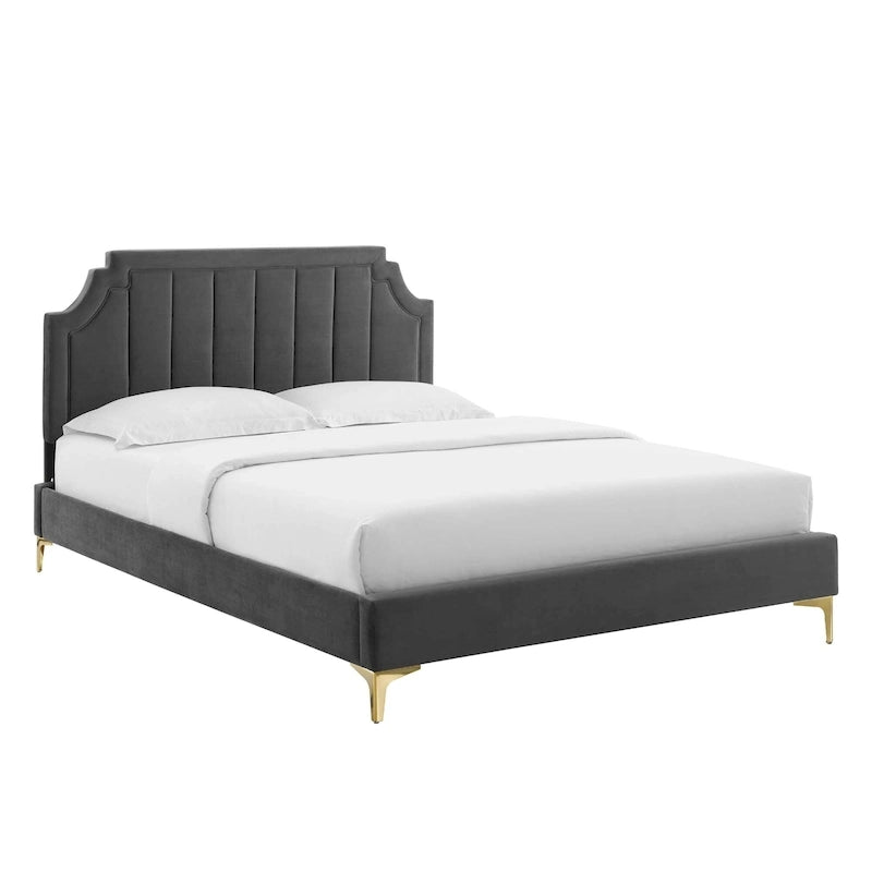 Lit plateforme simple capitonné en velours