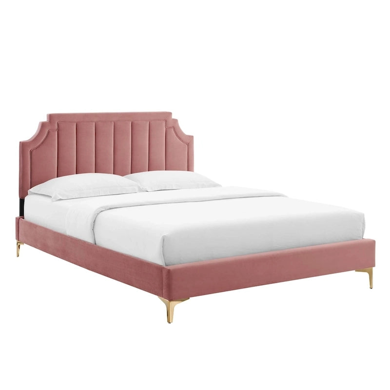Lit plateforme simple capitonné en velours