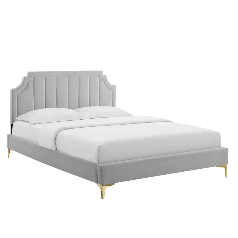 Lit plateforme simple capitonné en velours
