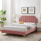 Lit plateforme simple capitonné en velours