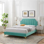 Lit plateforme simple capitonné en velours