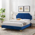 Lit plateforme simple capitonné en velours