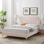 Lit plateforme simple capitonné en velours
