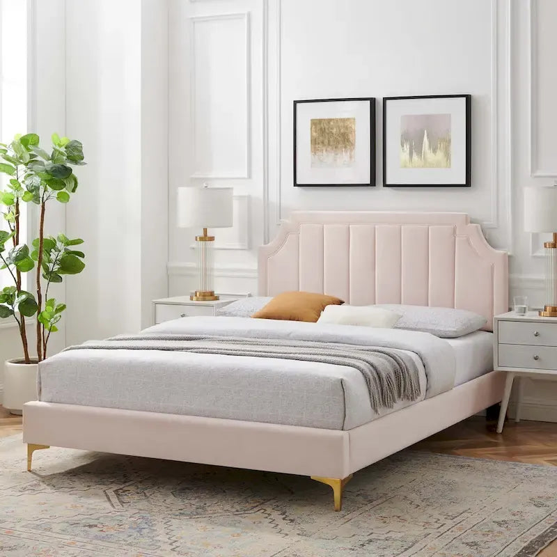 Lit plateforme simple capitonné en velours