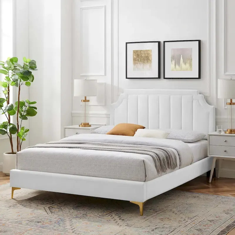 Lit plateforme simple capitonné en velours