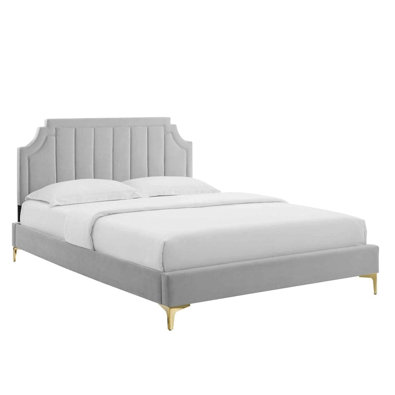 Lit plateforme simple capitonné en velours