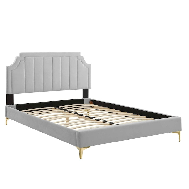 Lit plateforme simple capitonné en velours