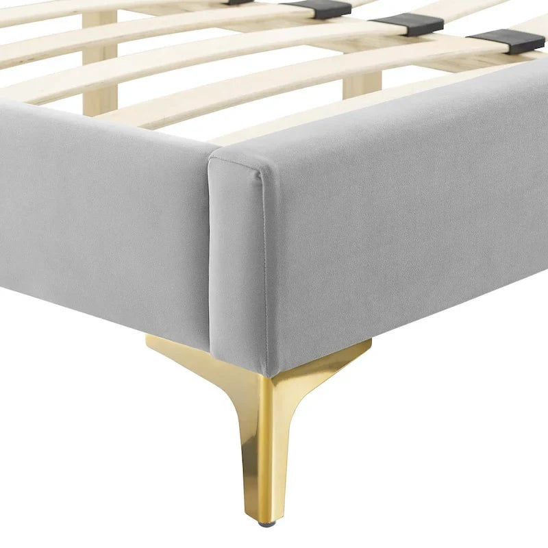 Lit plateforme simple capitonné en velours