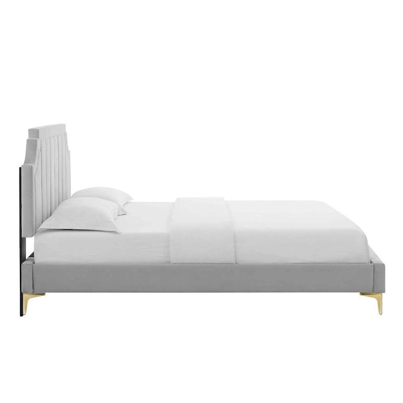 Lit plateforme simple capitonné en velours