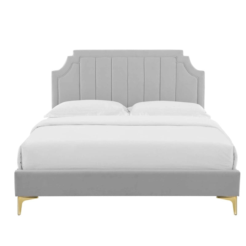 Lit plateforme simple capitonné en velours