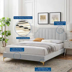 Lit plateforme simple capitonné en velours