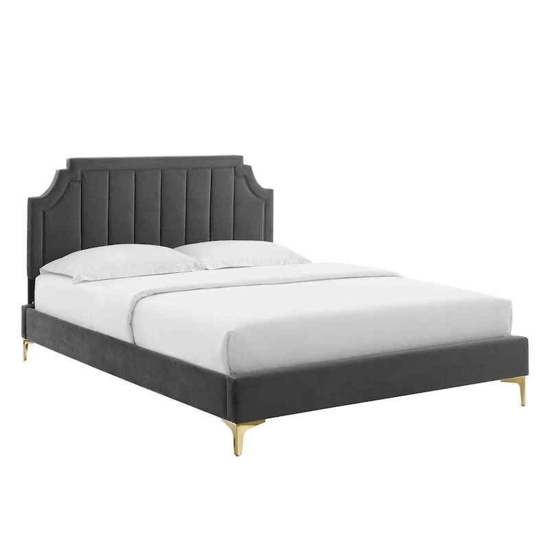 Lit plateforme simple capitonné en velours