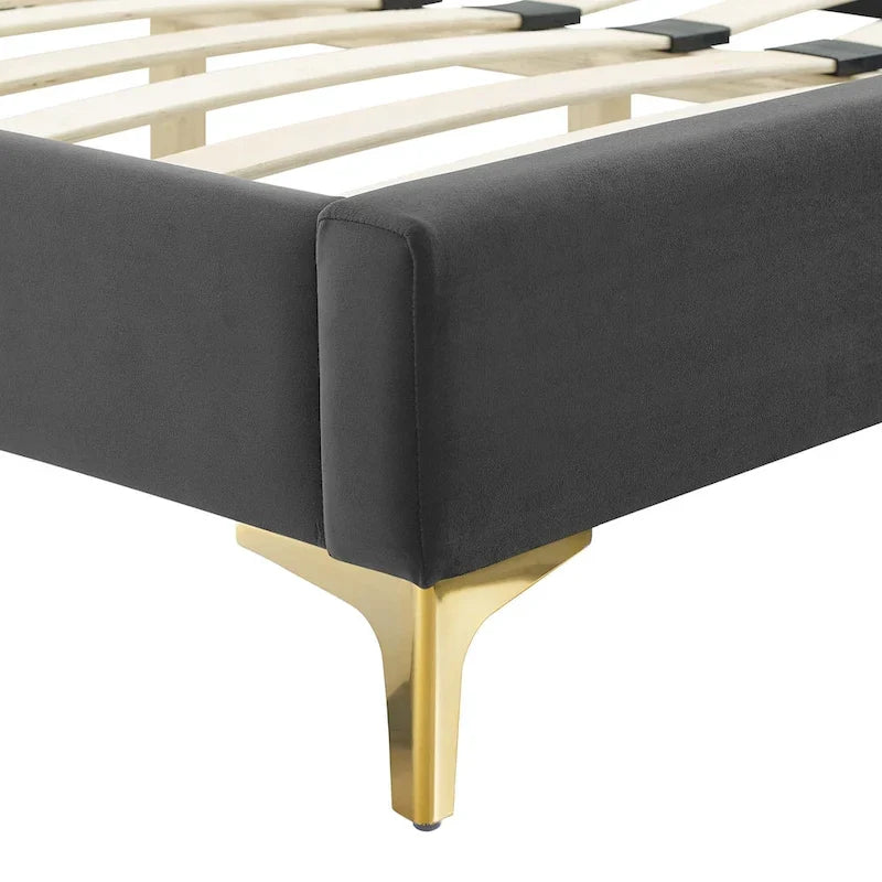 Lit plateforme simple capitonné en velours