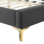 Lit plateforme simple capitonné en velours