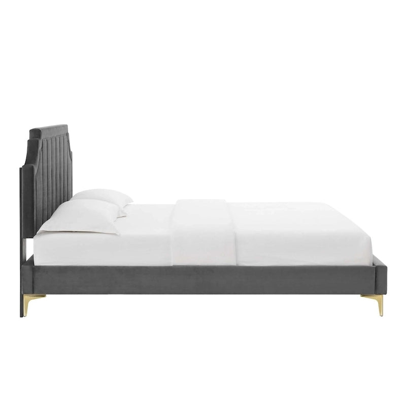 Lit plateforme simple capitonné en velours