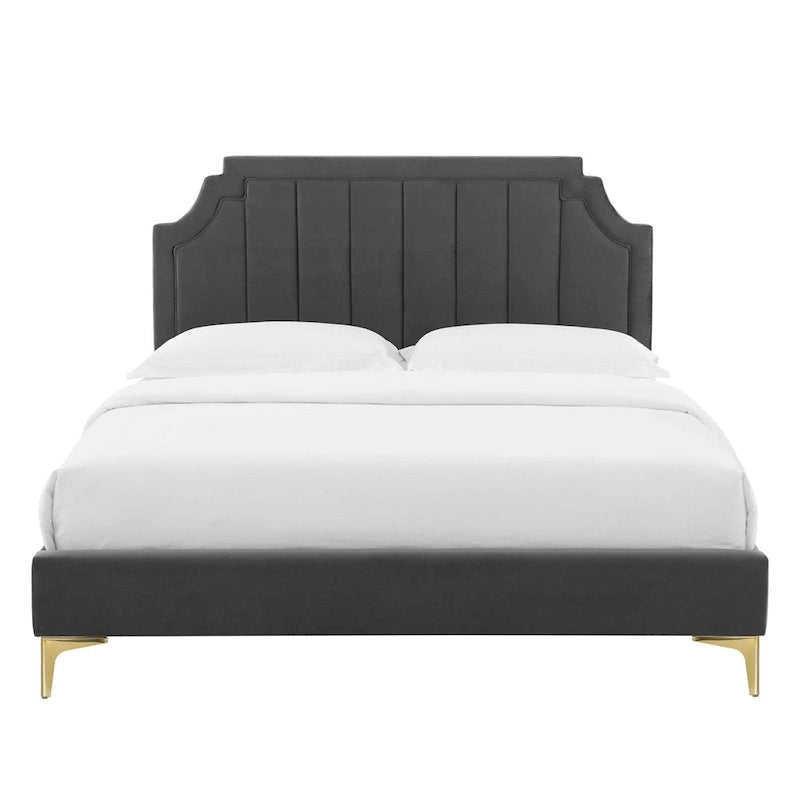 Lit plateforme simple capitonné en velours