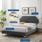 Lit plateforme simple capitonné en velours