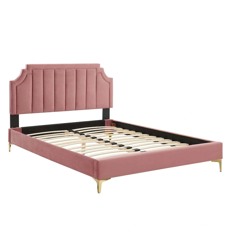 Lit plateforme simple capitonné en velours