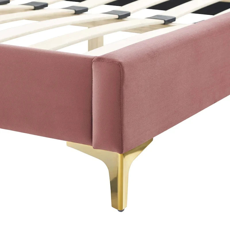 Lit plateforme simple capitonné en velours
