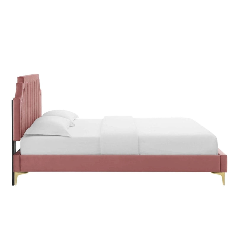 Lit plateforme simple capitonné en velours