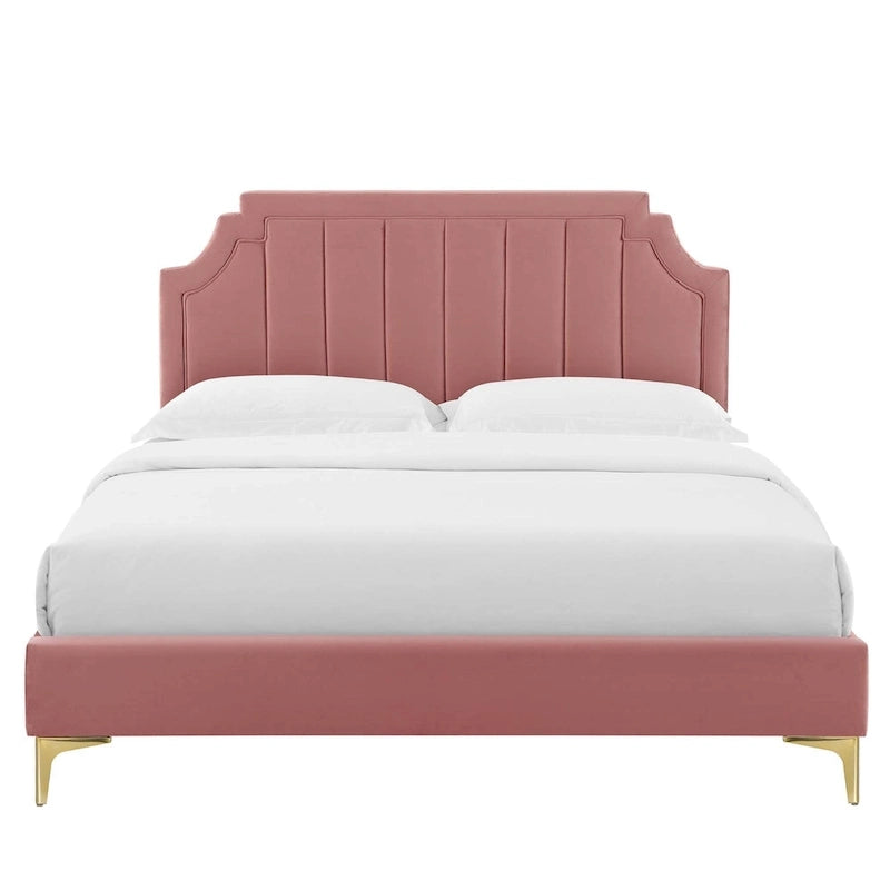 Lit plateforme simple capitonné en velours