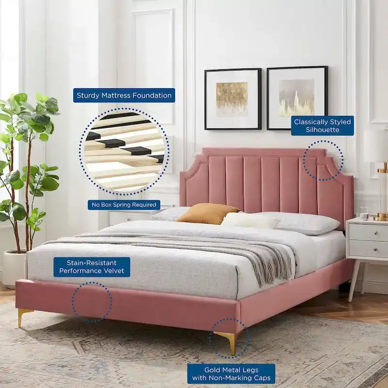 Lit plateforme simple capitonné en velours